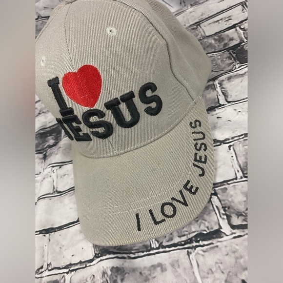 I love Jesus Christian Tan Hook & Loop Back Strap Size Adjustable Baseball Hat - Picture 6 of 7
